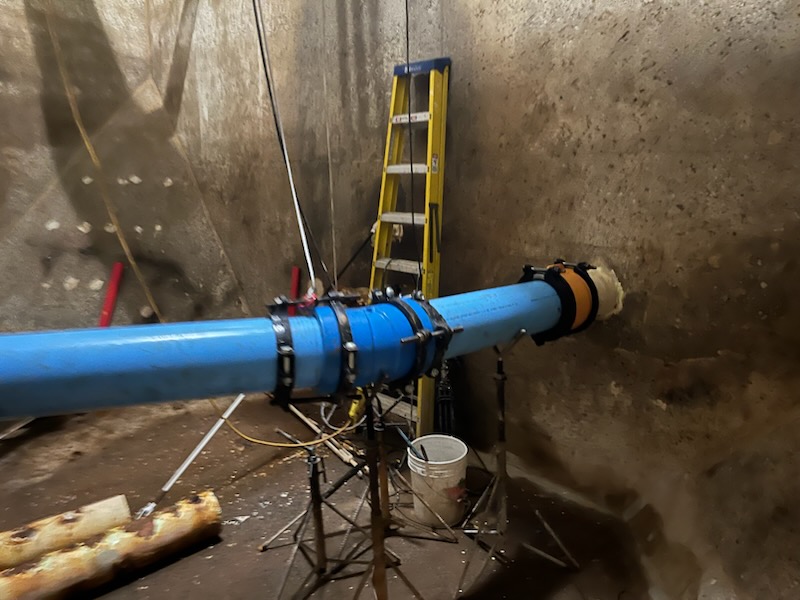 A pipe in a water treatment facility