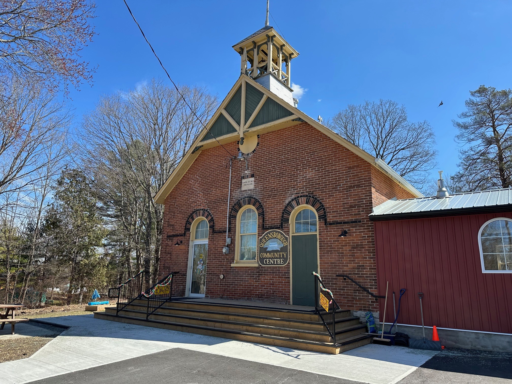 A photo of the exterior of the Queensborough Community Centre. 