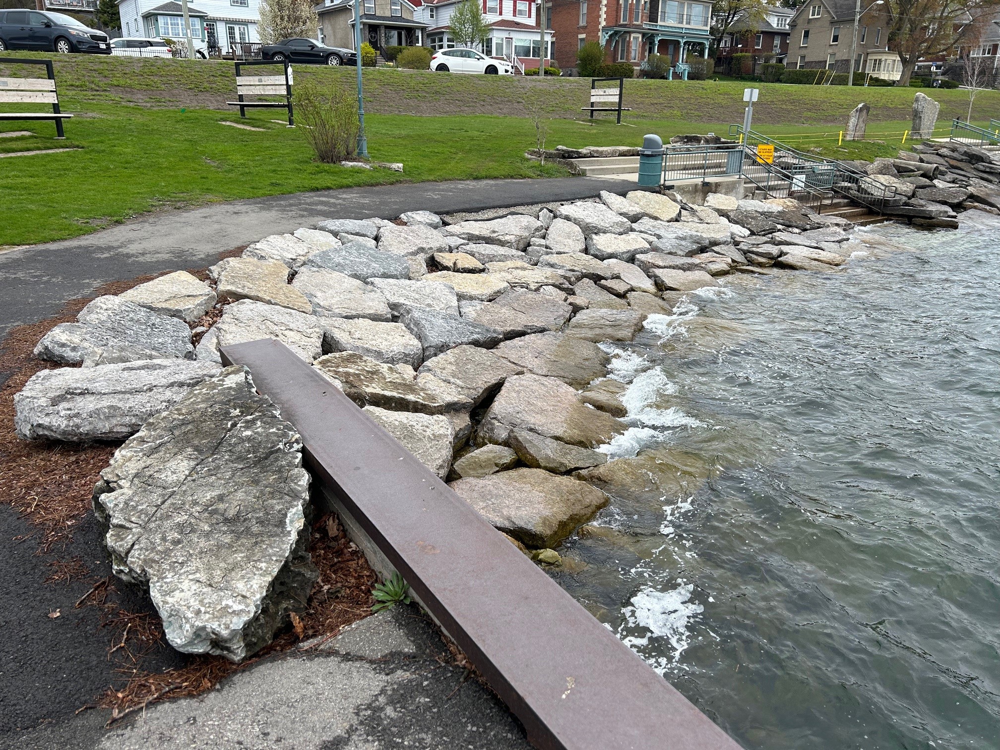 Additional armour added to the seawall to prevent erosion