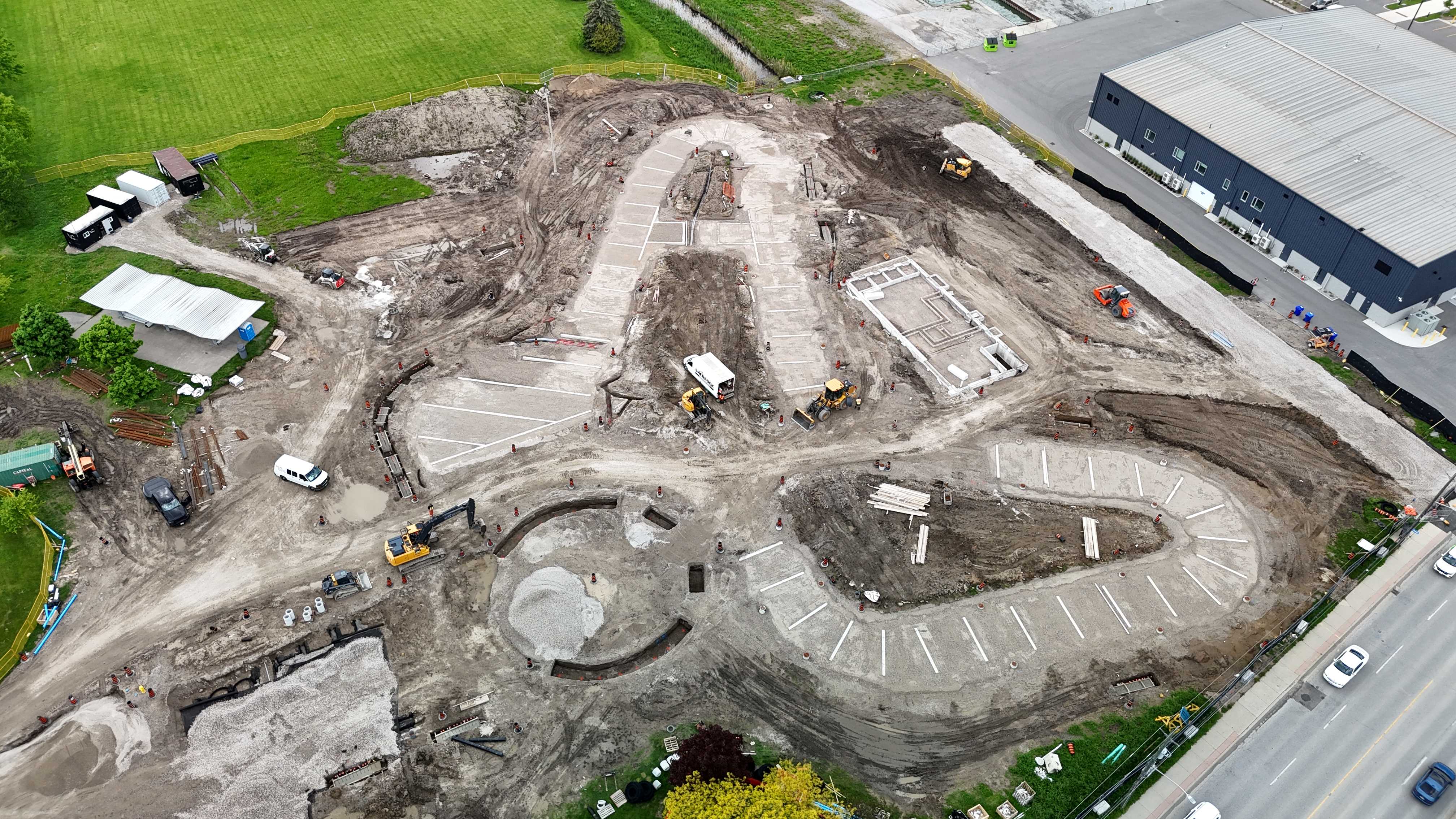 A drone shot showing the construction of the ice-skating trail. 