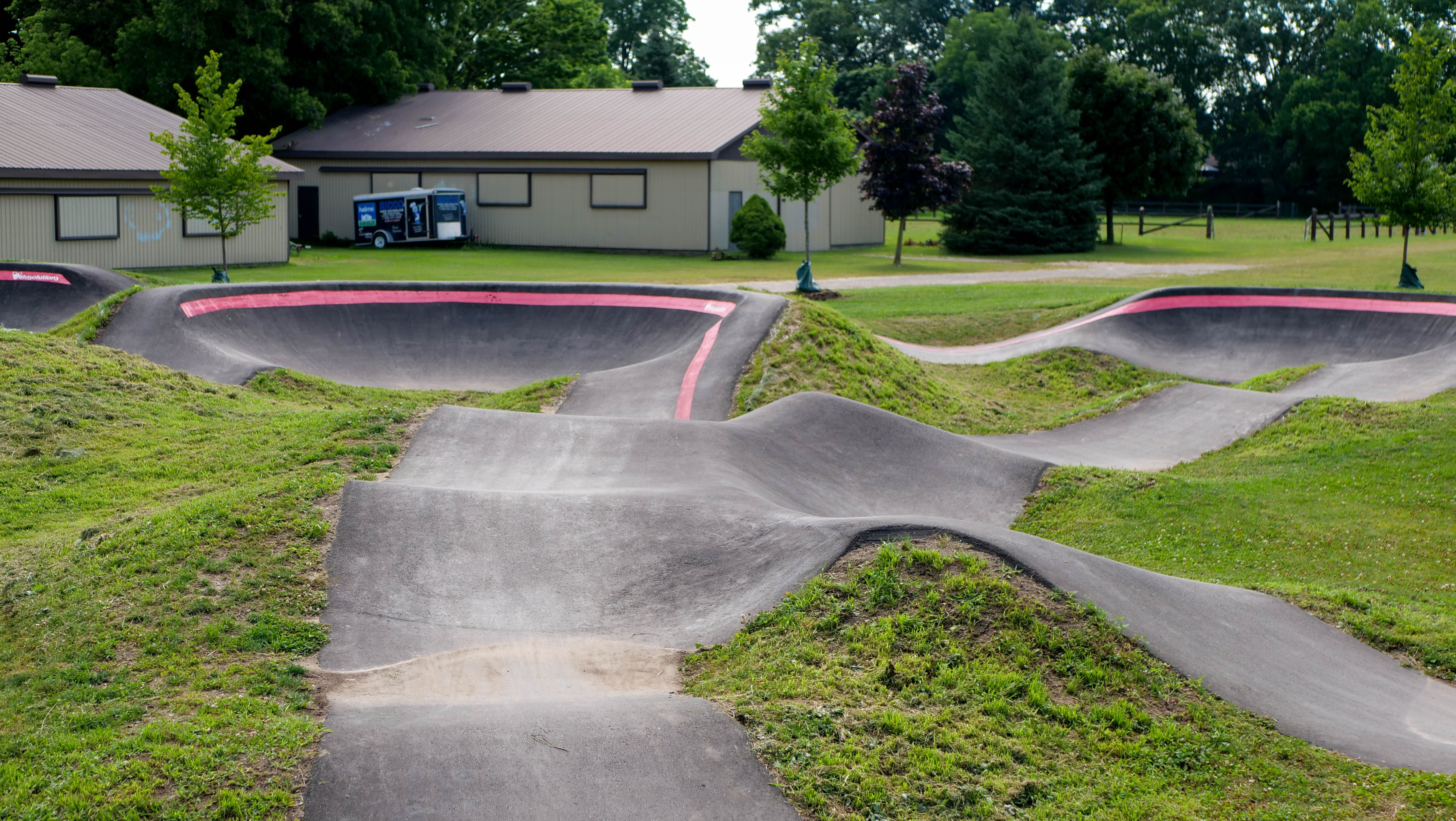 Several ramps and bowls in the all wheels park.