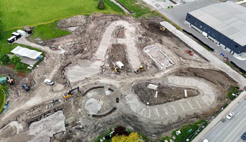 A drone shot showing the construction of the ice-skating trail. 