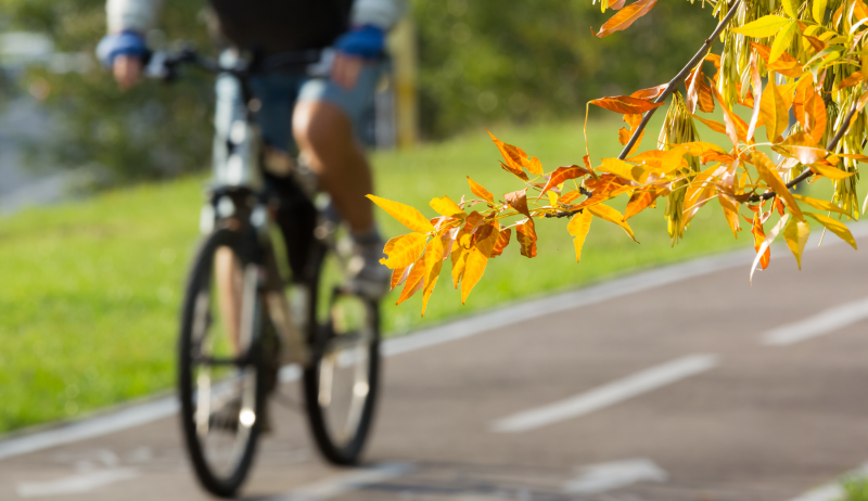 Stock image of a person riding a bicycle. 