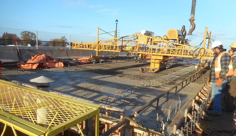 A construction photo of work being completed on the Main Street bridge in 2021. 