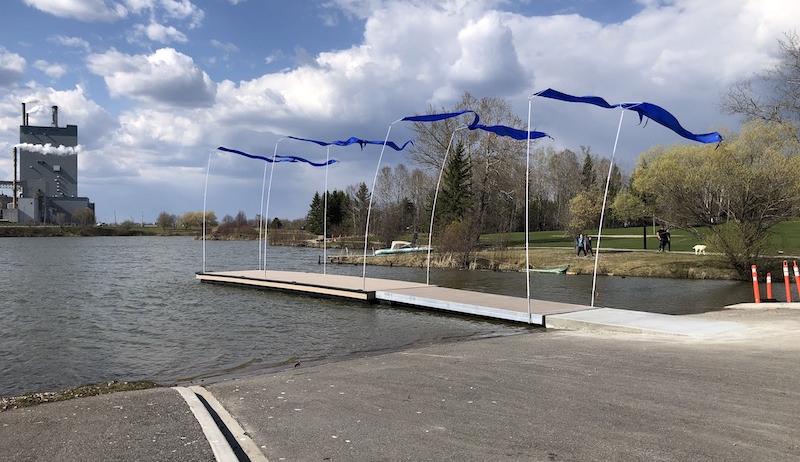 A photo of a brand new dock installed along a river in the City of Dryden. 