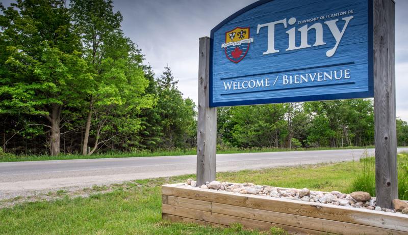 The entryway signage to the Township of Tiny. 