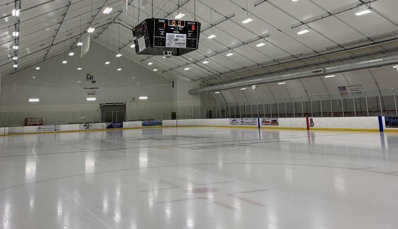 The interior of a hockey rink