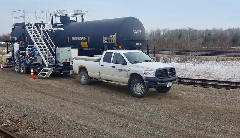 An image of the intermodal yard in Cochrane, Ontario.