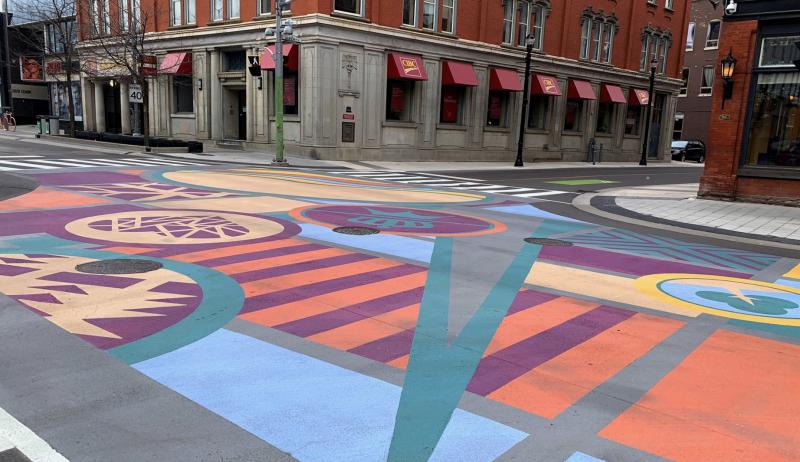 A picture of Queen Street in Kitchener, Ontario.