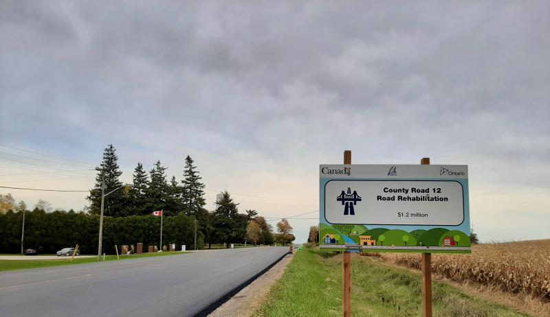 An image of the resurfaced County Road 12 in Lambton, Ontario.